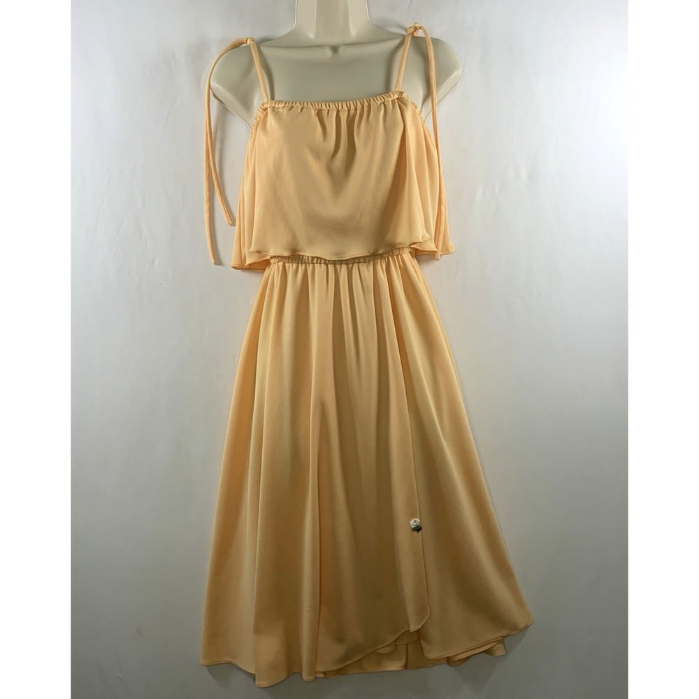 VTG 70s JC Penney Womens Grecian Midi Dress Peach Rosette Soft Girl Romantic USA